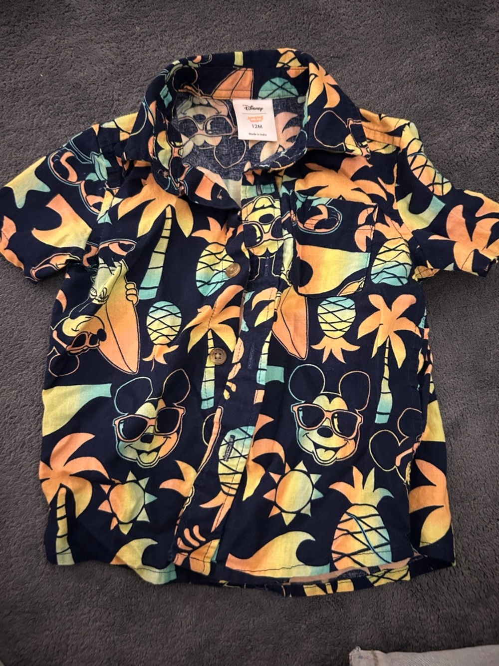 Disney Navy Tropical Mickey Button-Up Shirt - Yellow & Teal Print